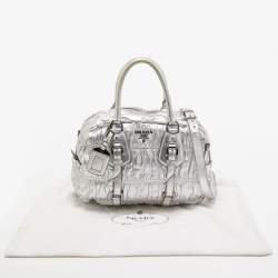 Pre Owned Prada Silver Gaufre Leather Satchel