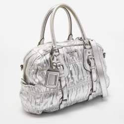 Pre Owned Prada Silver Gaufre Leather Satchel