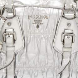 Pre Owned Prada Silver Gaufre Leather Satchel