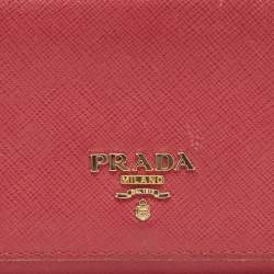 Pre Owned Prada Dark Pink Saffiano Metal Leather Logo Flap Continental Wallet