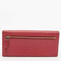 Pre Owned Prada Dark Pink Saffiano Metal Leather Logo Flap Continental Wallet