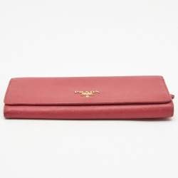 Pre Owned Prada Dark Pink Saffiano Metal Leather Logo Flap Continental Wallet