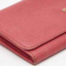 Pre Owned Prada Dark Pink Saffiano Metal Leather Logo Flap Continental Wallet