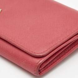 Pre Owned Prada Dark Pink Saffiano Metal Leather Logo Flap Continental Wallet