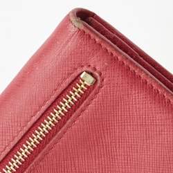 Pre Owned Prada Dark Pink Saffiano Metal Leather Logo Flap Continental Wallet