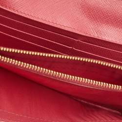 Pre Owned Prada Dark Pink Saffiano Metal Leather Logo Flap Continental Wallet