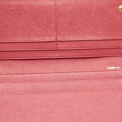 Pre Owned Prada Dark Pink Saffiano Metal Leather Logo Flap Continental Wallet