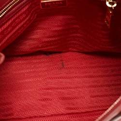 Pre Owned Prada Red Saffiano Leather Small Double Zip Tote