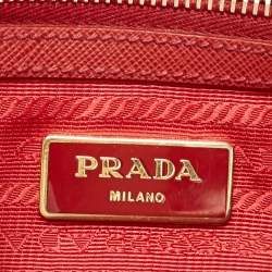 Pre Owned Prada Red Saffiano Leather Small Double Zip Tote