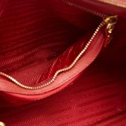 Pre Owned Prada Red Saffiano Leather Small Double Zip Tote