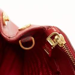Pre Owned Prada Red Saffiano Leather Small Double Zip Tote