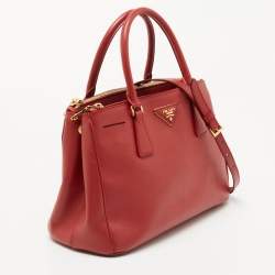 Pre Owned Prada Red Saffiano Leather Small Double Zip Tote