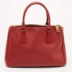 Pre Owned Prada Red Saffiano Leather Small Double Zip Tote