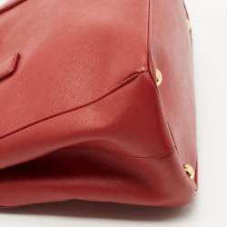 Pre Owned Prada Red Saffiano Leather Small Double Zip Tote