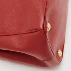 Pre Owned Prada Red Saffiano Leather Small Double Zip Tote
