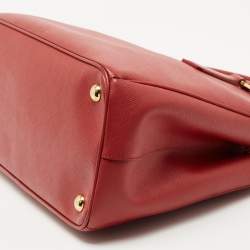 Pre Owned Prada Red Saffiano Leather Small Double Zip Tote