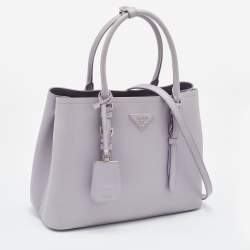 Prada Lilac Saffiano Cuir Leather Covered Strap Tote