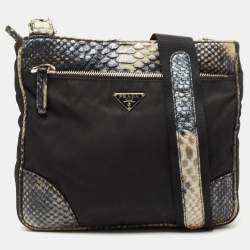 Pre Owned Prada Multicolor Nylon and Python Messenger bag