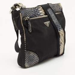 Pre Owned Prada Multicolor Nylon and Python Messenger bag
