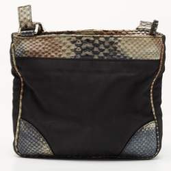 Pre Owned Prada Multicolor Nylon and Python Messenger bag