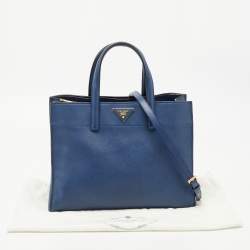 Pre Owned Prada Blue Saffiano Leather Triple Pocket Convertible Tote