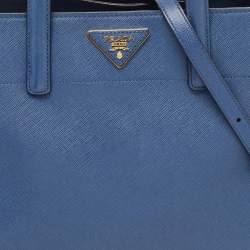 Pre Owned Prada Blue Saffiano Leather Triple Pocket Convertible Tote