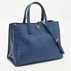 Pre Owned Prada Blue Saffiano Leather Triple Pocket Convertible Tote