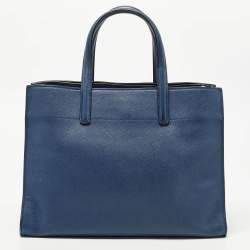 Pre Owned Prada Blue Saffiano Leather Triple Pocket Convertible Tote