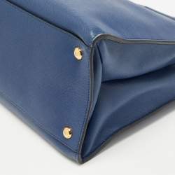 Pre Owned Prada Blue Saffiano Leather Triple Pocket Convertible Tote