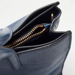 Pre Owned Prada Blue Saffiano Leather Triple Pocket Convertible Tote