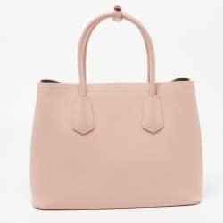 Prada Pink Saffiano Cuir Leather Medium Double Handle Tote