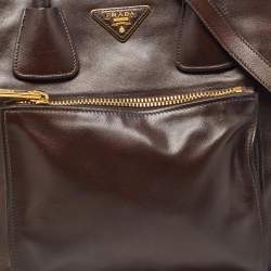 Pre Owned Prada Brown Leather Front Pocket Convertible Tote