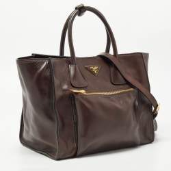 Pre Owned Prada Brown Leather Front Pocket Convertible Tote