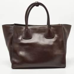 Pre Owned Prada Brown Leather Front Pocket Convertible Tote