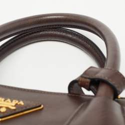 Pre Owned Prada Brown Leather Front Pocket Convertible Tote