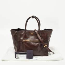Pre Owned Prada Brown Leather Front Pocket Convertible Tote