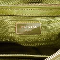 Pre Owned Prada Green Saffiano Lux Leather Small Double Zip Tote