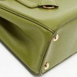Pre Owned Prada Green Saffiano Lux Leather Small Double Zip Tote