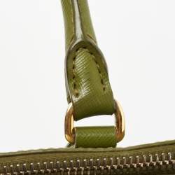 Pre Owned Prada Green Saffiano Lux Leather Small Double Zip Tote