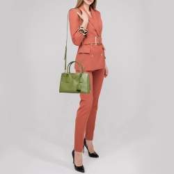 Pre Owned Prada Green Saffiano Lux Leather Small Double Zip Tote
