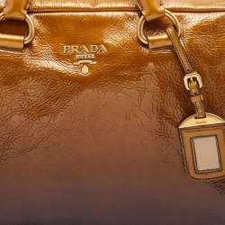 Prada Brown Ombre Patent Leather Boston Bag