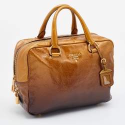 Prada Brown Ombre Patent Leather Boston Bag