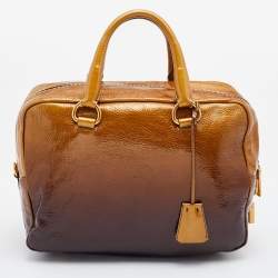 Prada Brown Ombre Patent Leather Boston Bag