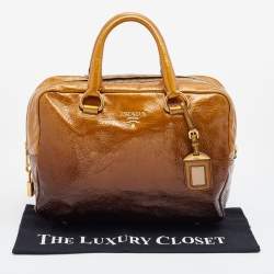 Prada Brown Ombre Patent Leather Boston Bag