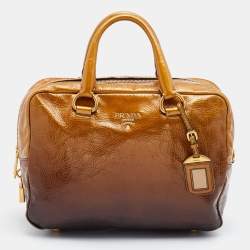 Prada Brown Ombre Patent Leather Boston Bag