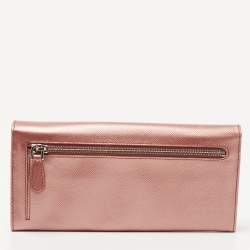 Pre Owned Prada Metallic Pink Leather Crystal Embellished Continental Wallet