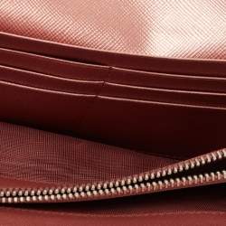 Pre Owned Prada Metallic Pink Leather Crystal Embellished Continental Wallet