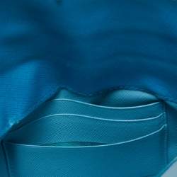 Pre Owned Prada Two Tone Blue Saffiano Metal Leather Envelope Flap Continental Wallet