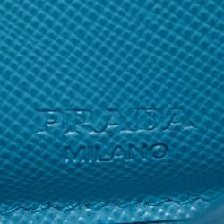 Pre Owned Prada Two Tone Blue Saffiano Metal Leather Envelope Flap Continental Wallet