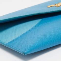 Pre Owned Prada Two Tone Blue Saffiano Metal Leather Envelope Flap Continental Wallet